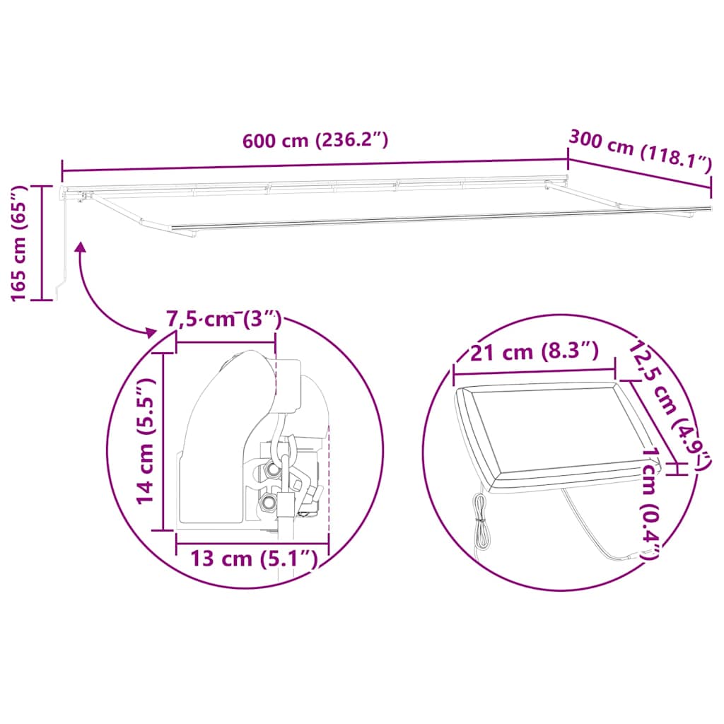 Inklapbaar Zonnescherm Groen en Wit 600 × 300 cm Stof en Staal image 14