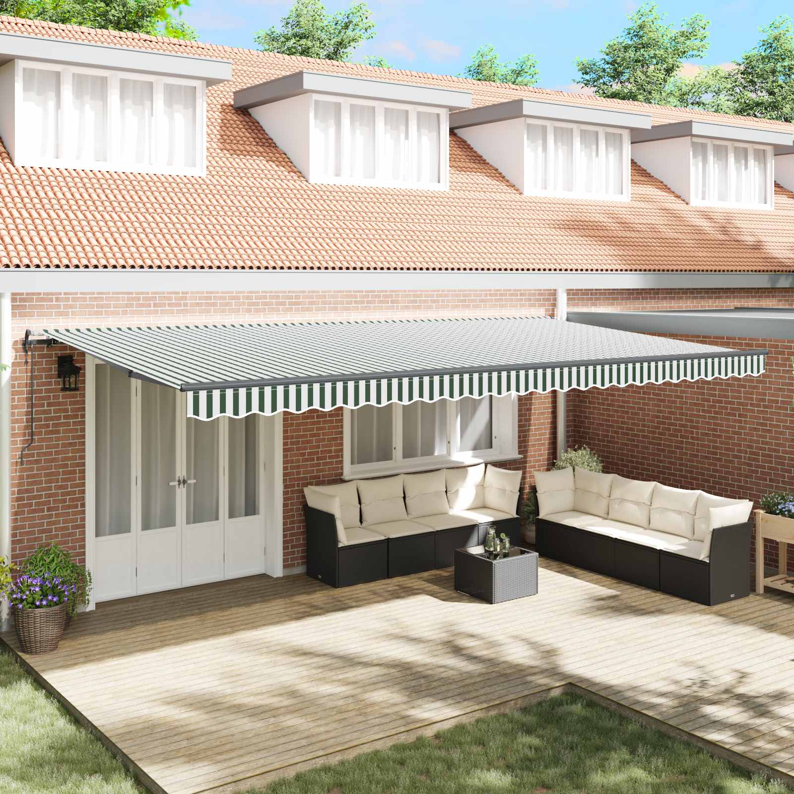 vidaXL Cortina Retractabila Verde si alb 600 * 300 cm