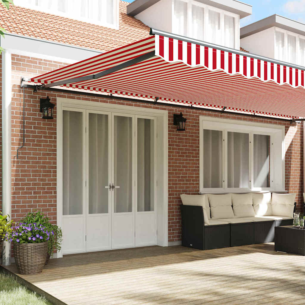 vidaXL Inklapbaar Zonnescherm Handmatig Rood en wit 600 × 350 cm Stof