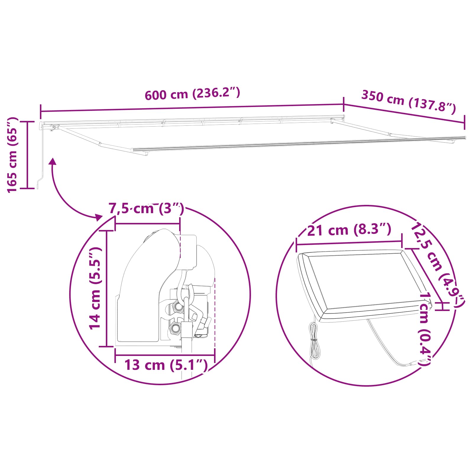 Inklapbaar Zonnescherm Groen en geel 600 ×350 cm Stof image 13