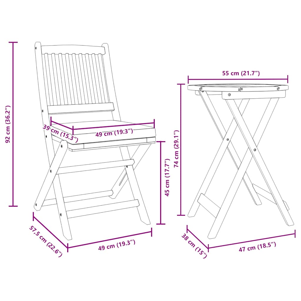 Zahradní bistro set 3 pcs Hnědá Masivní akátové dřevo - obrázek 15