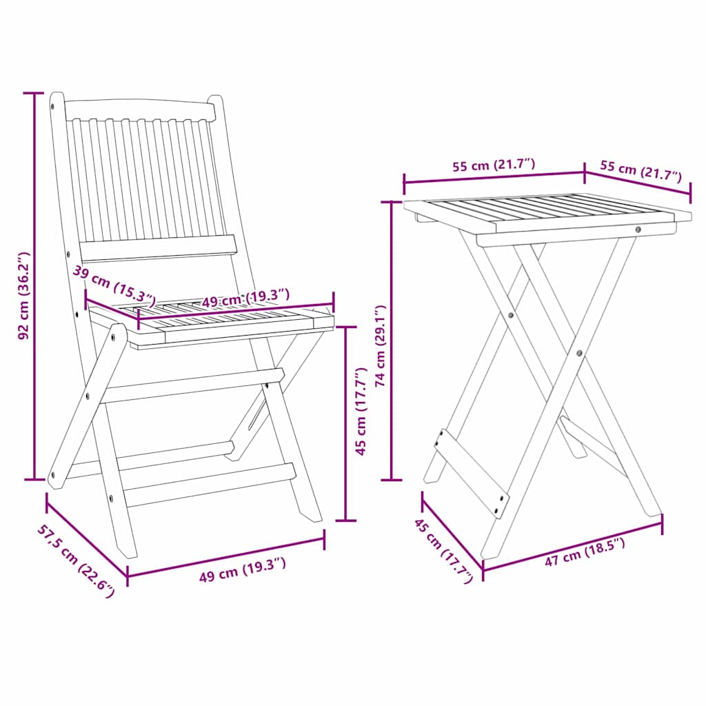 Zahradní bistro set 3 pcs Hnědá Masivní akátové dřevo - obrázek 15