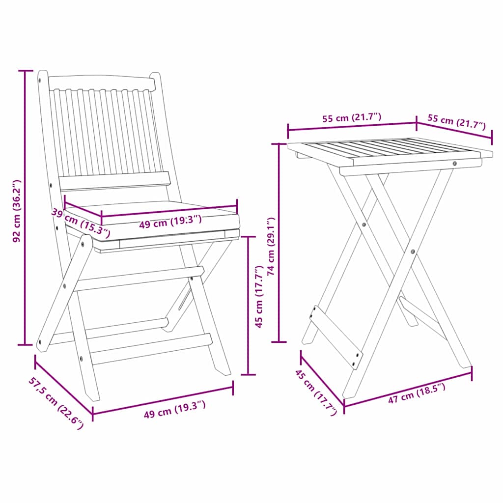Zahradní bistro set 3 pcs Hnědá Masivní akátové dřevo - obrázek 15
