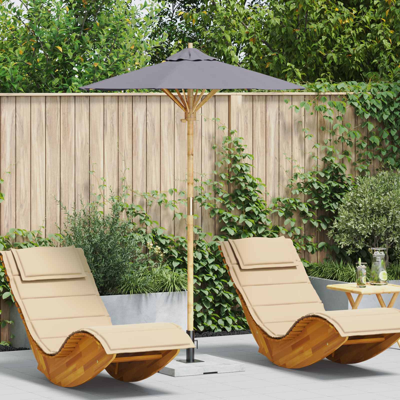 vidaXL Parasol de Grădină Gri închis Ø 150 x 210 cm Bambus