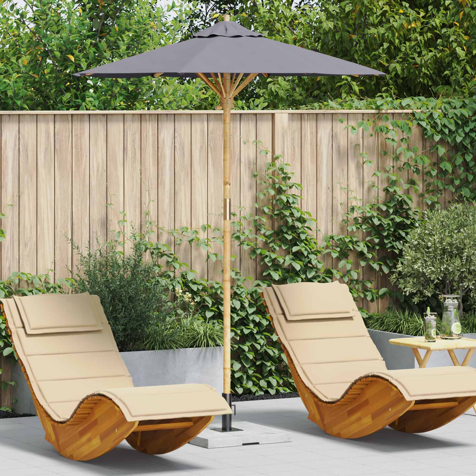 vidaXL Parasol de Grădină Gri închis Ø 180 x 230 cm Bambus