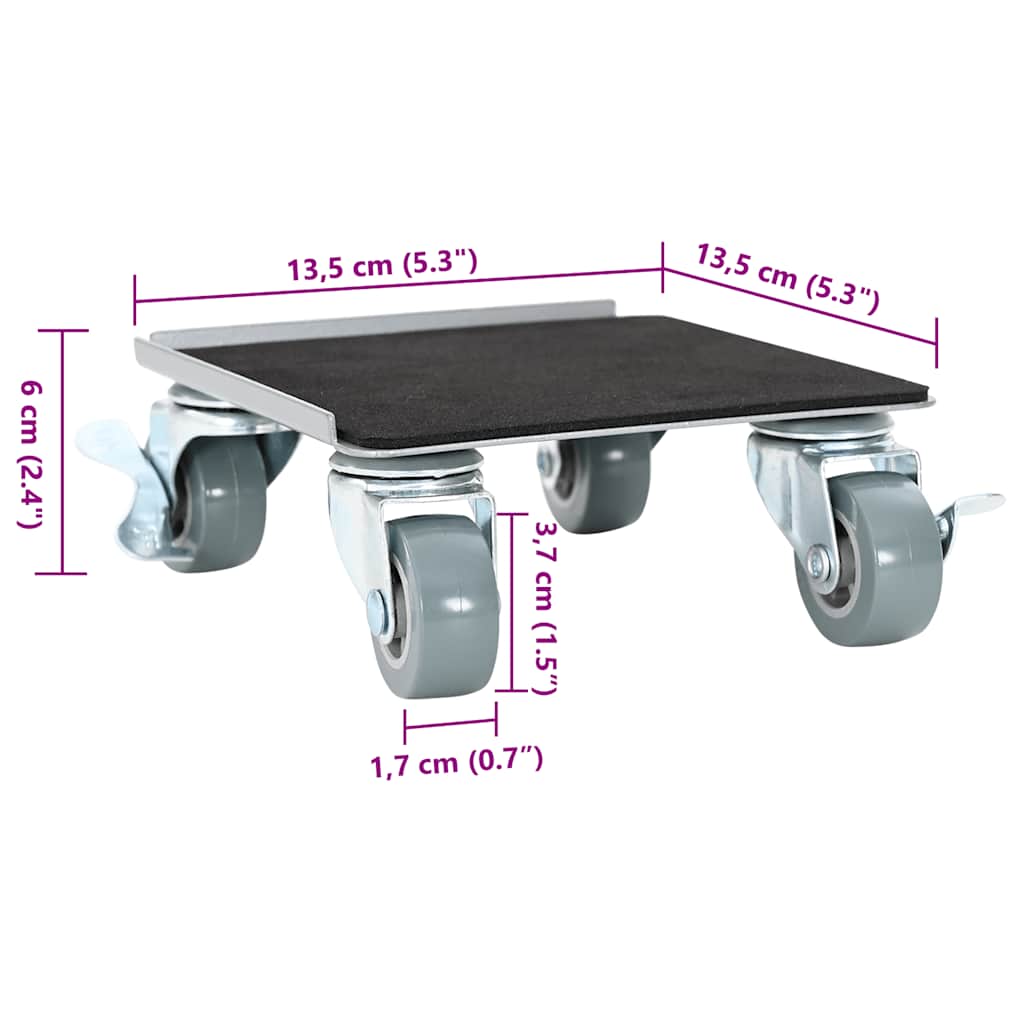 mēbeļu riteņi, 4 gab., ar pacēlāju, 13,5x13,5x6 cm, tērauds, 1300 kg
