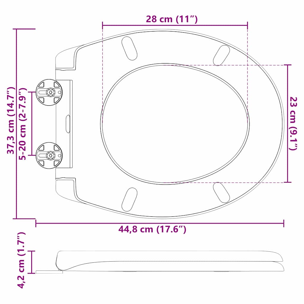 Gyorsan Levehető WC Ülőke Fekete 44.8 x 37.3 x 4.2 cm Duroplast 