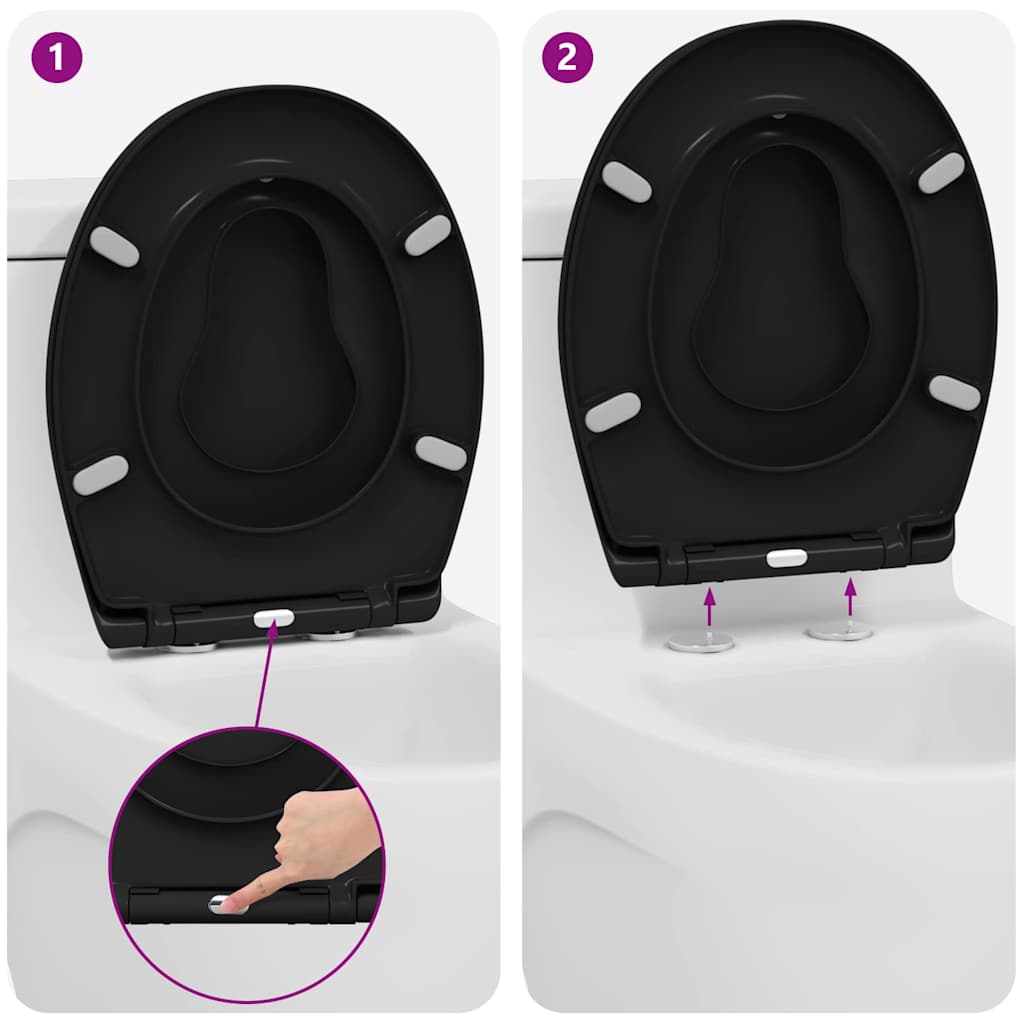 Gyorsan Levehető WC Ülőke Fekete 44.5 x 37.3 x 4.3 cm Duroplast 