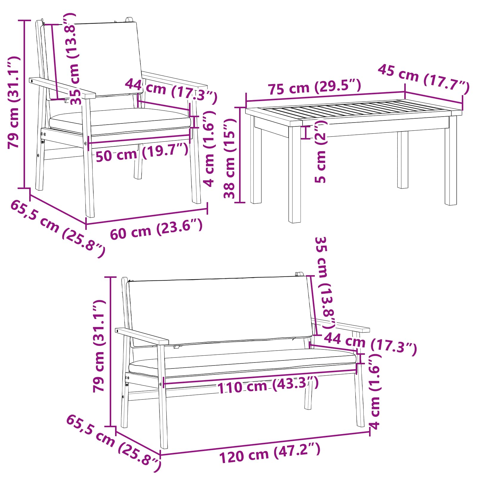 Garden Sofa Set 4 pcs Brown 120 x 65.5 x 79 cm 3325227