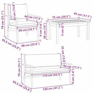 Sada zahradních pohovek 4 pcs Hnědá 120 x 65,5 x 79 cm - obrázek 11