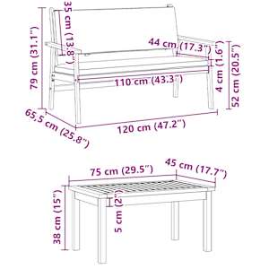Sada zahradních pohovek 3 pcs Hnědá 120 x 65,5 x 79 cm - obrázek 10