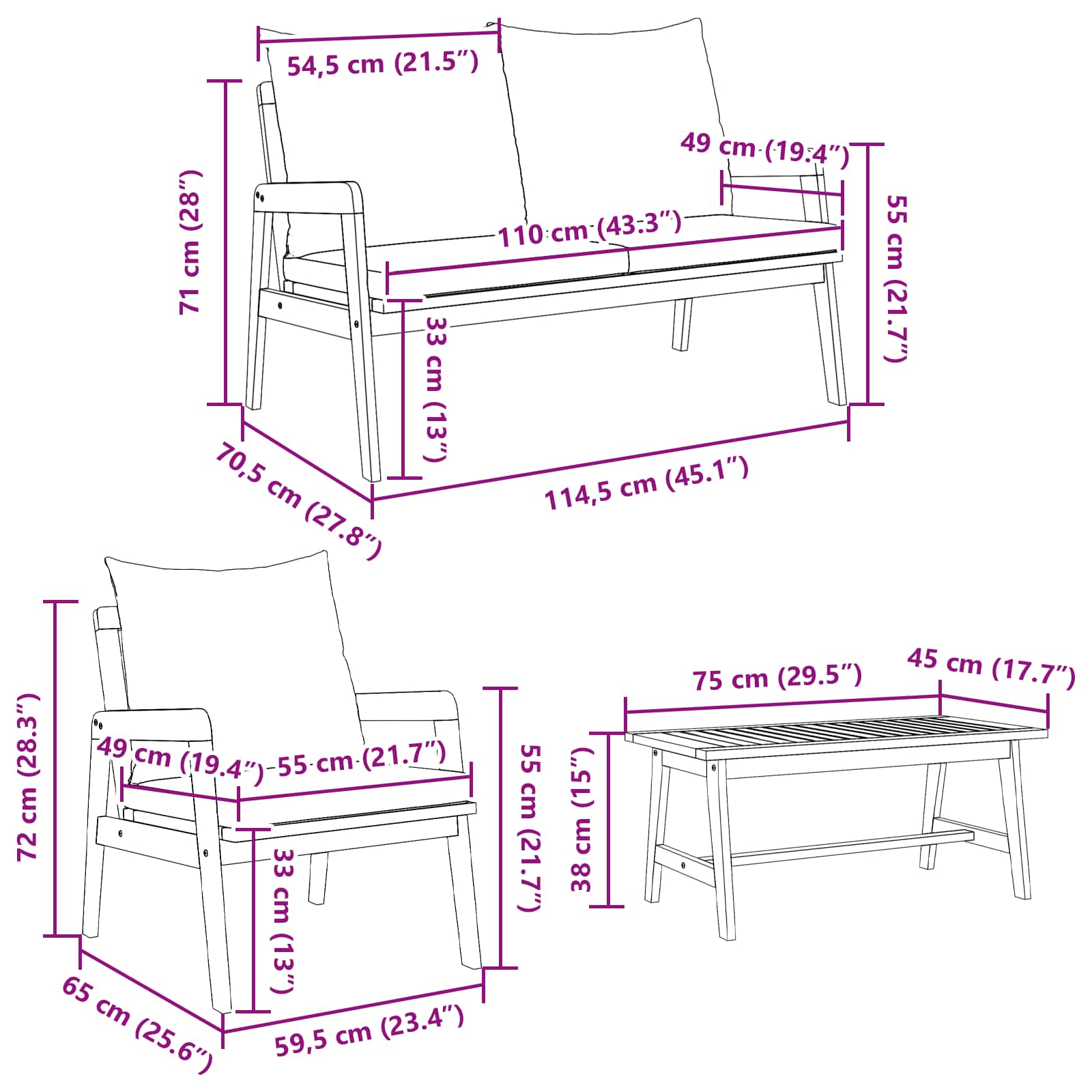Bistroset met kussen 4 pcs Bruin en Crème Massief Acaciahout image 7