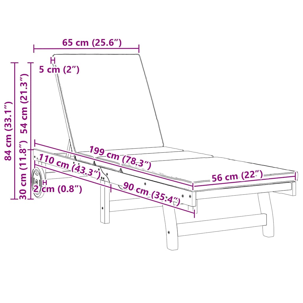 Ligstoel 2-persoon 2 pcs Bruin Massief Acaciahout image 8