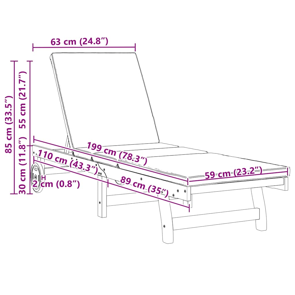Ligstoel 2-persoon 2 pcs Bruin Massief Acaciahout image 8