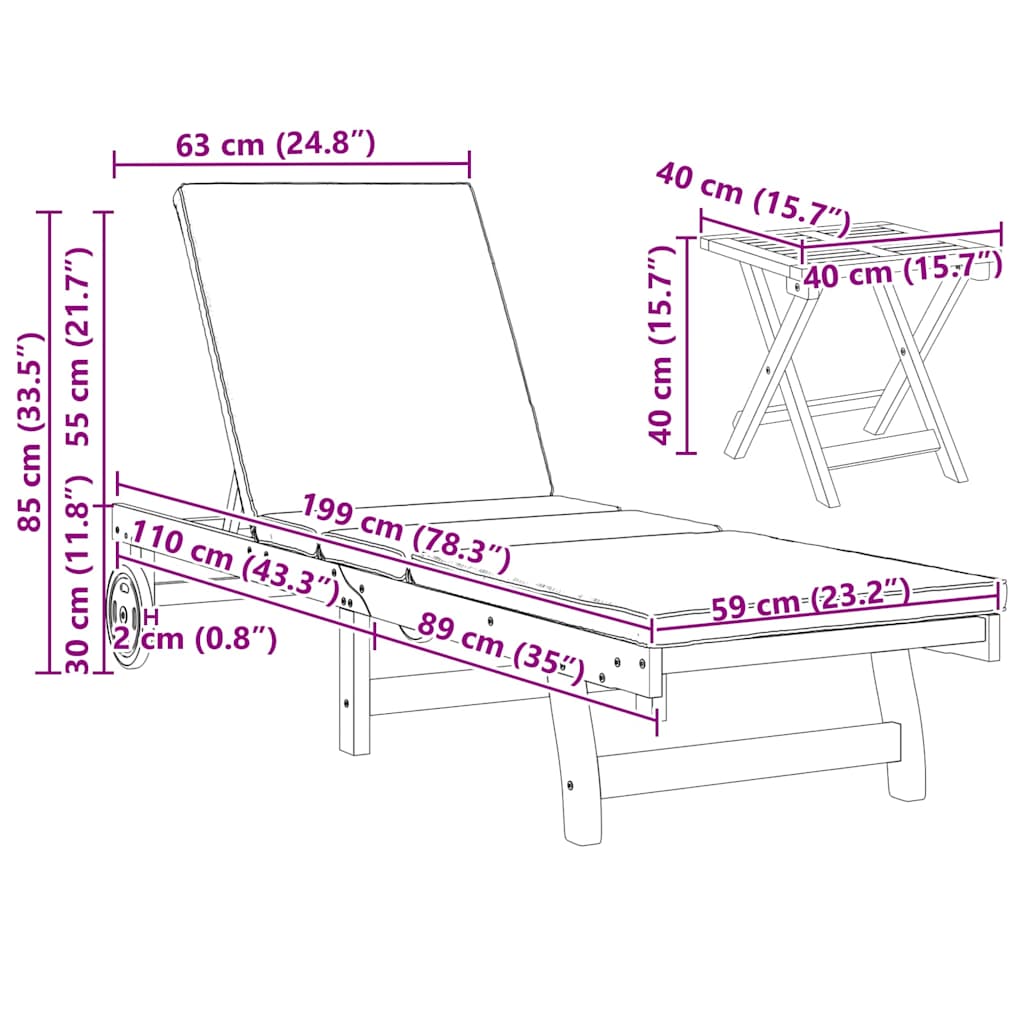 Ligstoel 2 pcs Bruin 40 x 40 x 40cm Massief acaciahout image 10