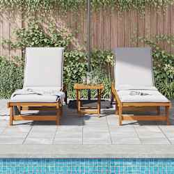 vidaXL Tumbonas con mesa 2 unidades madera maciza de acacia