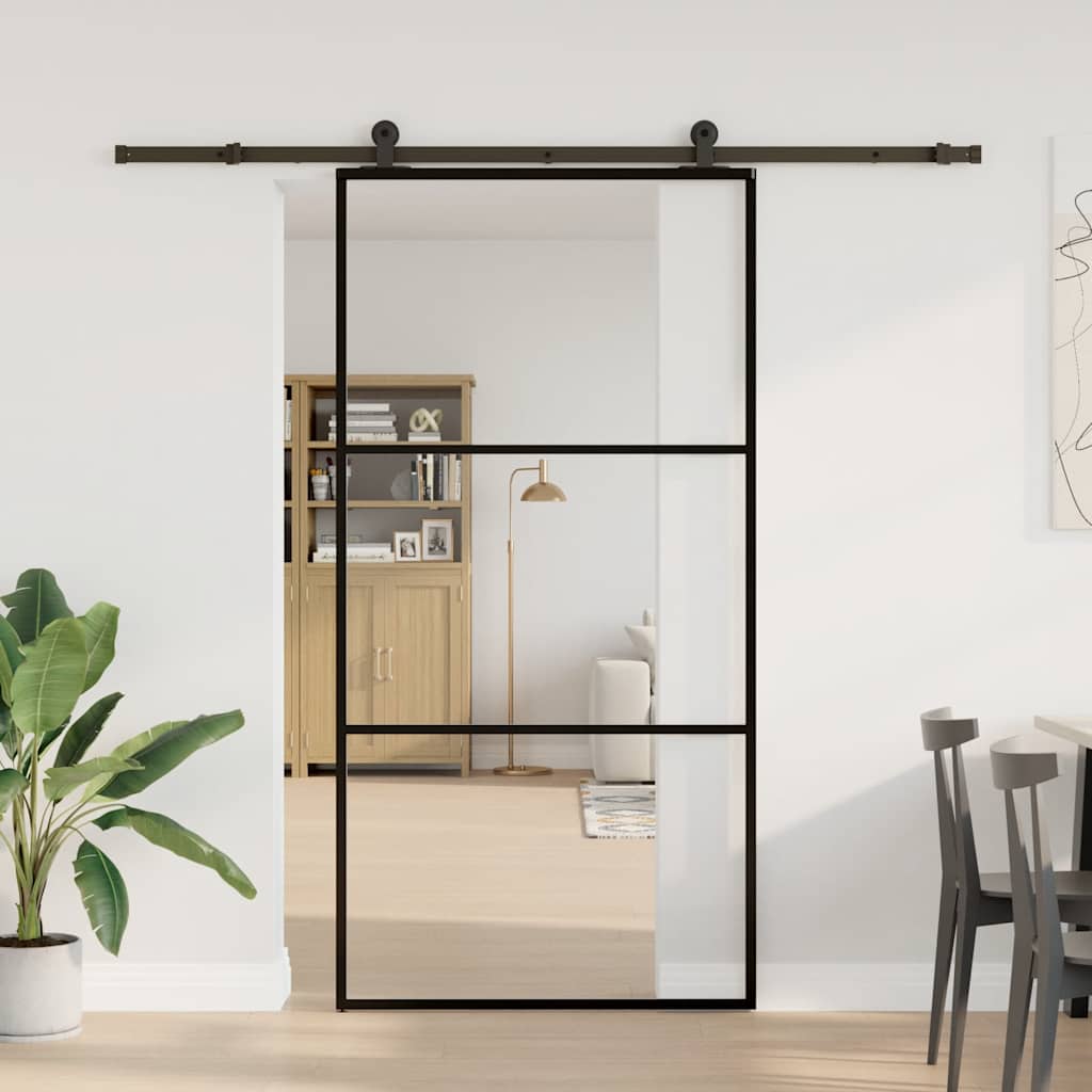 vidaXL Schuifdeur met beslagset 102x205 cm aluminium en ESG-glas