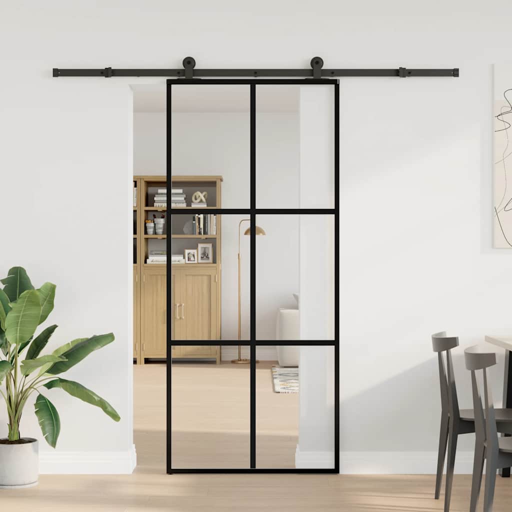 vidaXL Schuifdeur met beslag 90x205 cm ESG-glas en aluminium