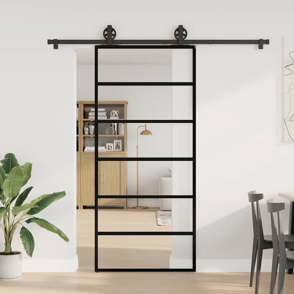 vidaXL Liukuovi asennustarvikkeilla 90x205 cm ESG lasi ja alumiini