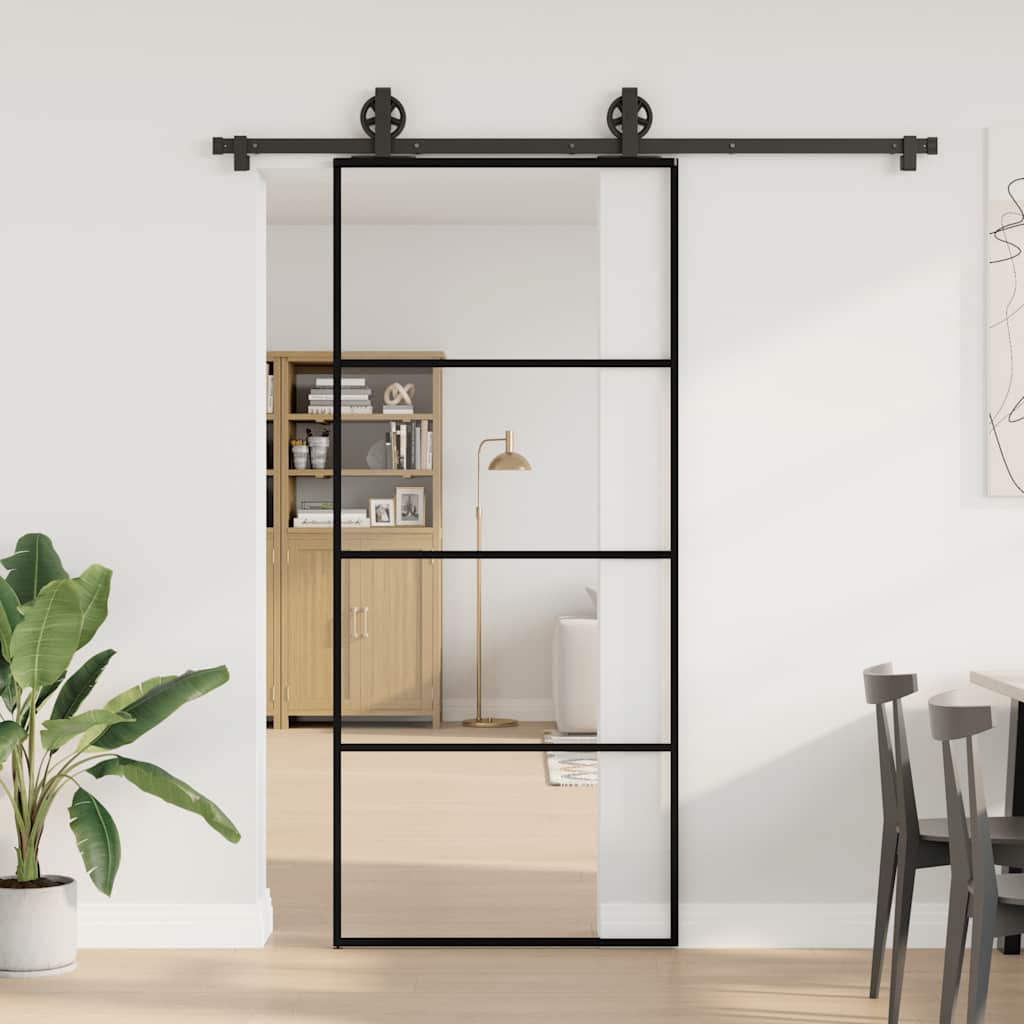 vidaXL Liukuovi asennustarvikkeilla 90x205 cm ESG lasi ja alumiini