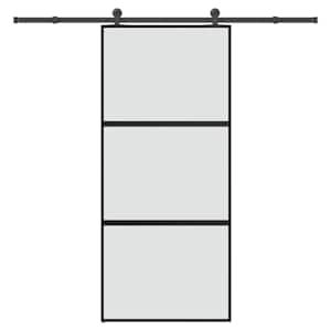 Drsna vrata z opremo 90x205 cm kaljeno steklo in aluminij