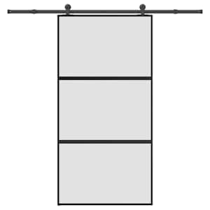 Drsna vrata z opremo 102,5x205 cm kaljeno steklo in aluminij