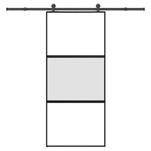 Drsna vrata z opremo 90x205 cm kaljeno steklo in aluminij