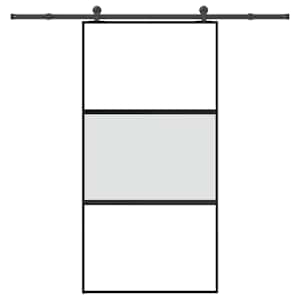 Drsna vrata z opremo 102,5x205 cm kaljeno steklo in aluminij