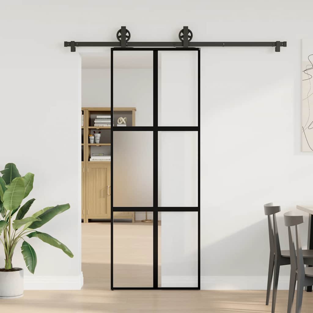 vidaXL liukuovi laitteistosarjalla 76x205 cm karkaistu lasi alumiini