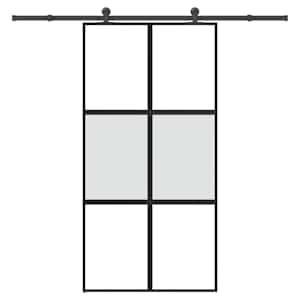 Drsna vrata z opremo 102,5x205 cm kaljeno steklo in aluminij