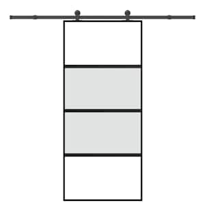 Drsna vrata z opremo 90x205 cm kaljeno steklo in aluminij