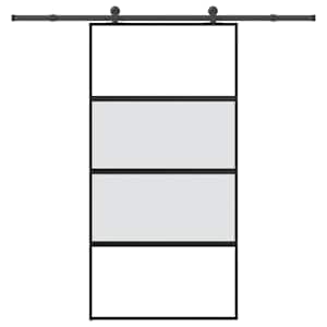 Drsna vrata z opremo 102,5x205 cm kaljeno steklo in aluminij