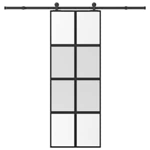 Drsna vrata z opremo 76x205 cm kaljeno steklo in aluminij