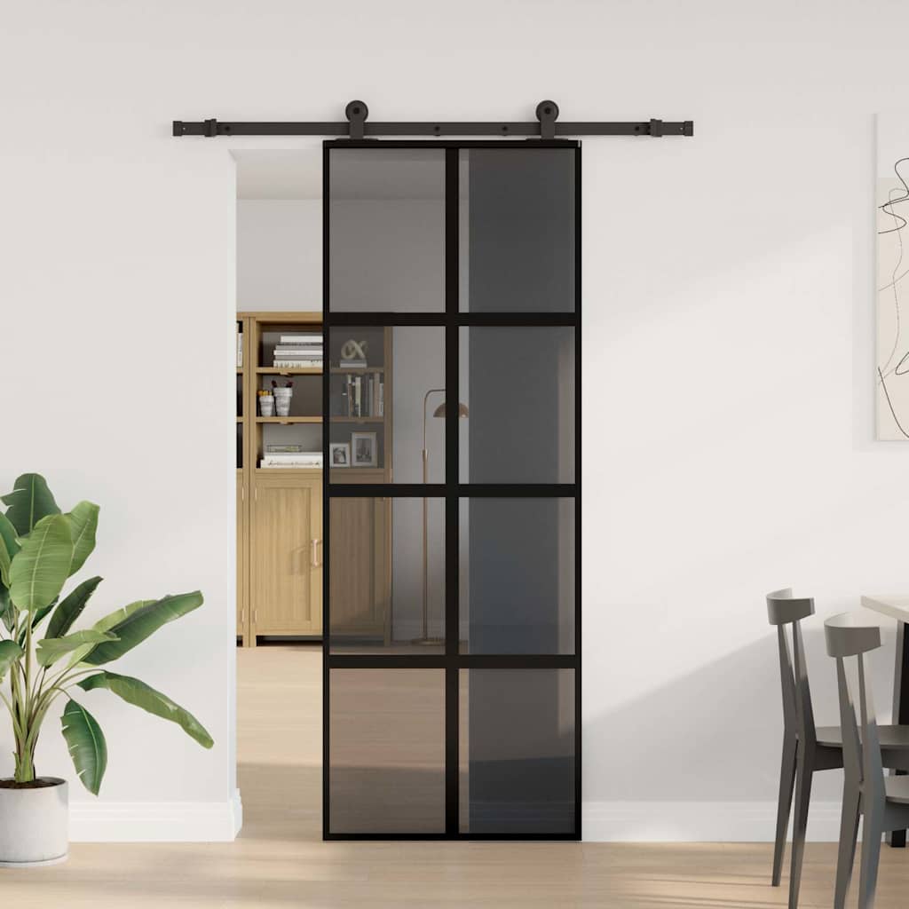 vidaXL Schuifdeur met beslag 76x205 cm gehard glas en aluminium
