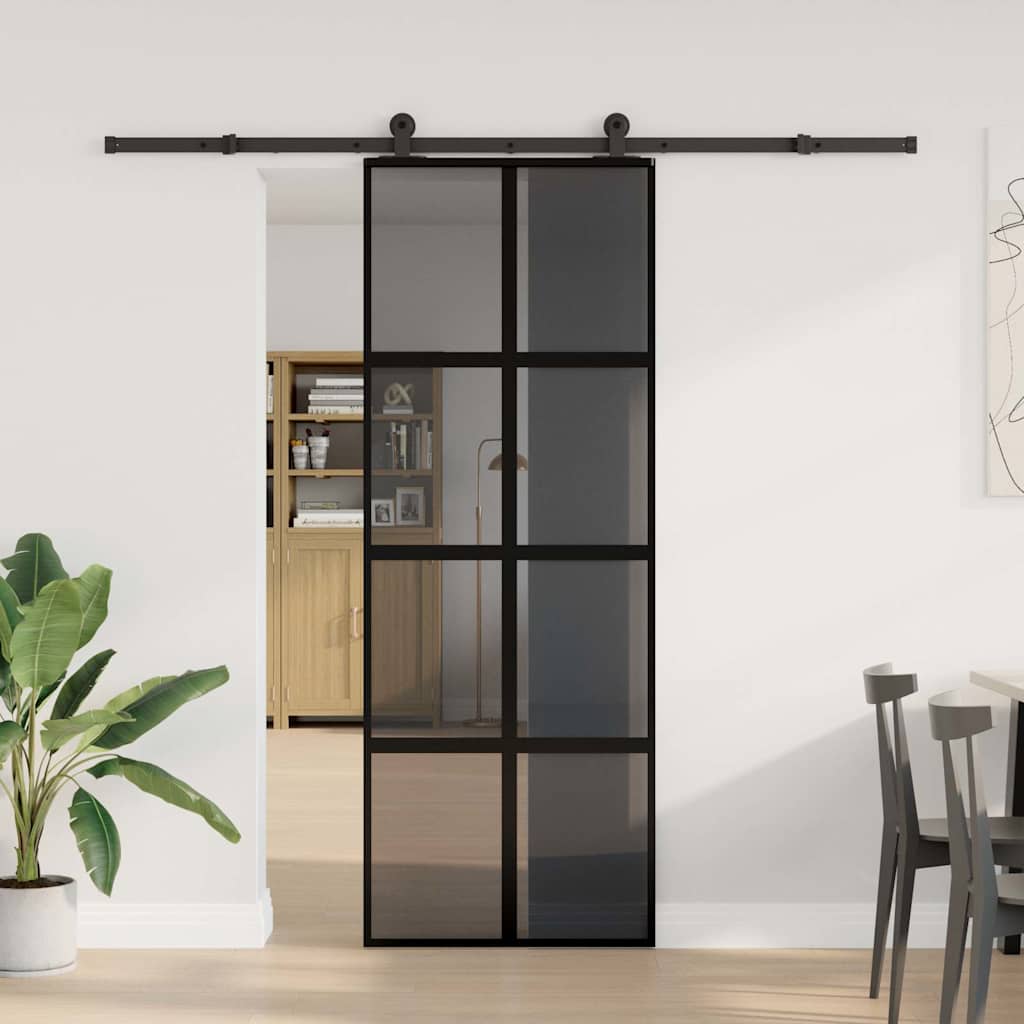 vidaXL Schuifdeur met beslag 76x205 cm gehard glas en aluminium