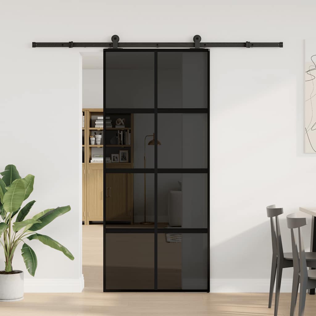vidaXL Schuifdeur met beslag 90x205 cm gehard glas en aluminium