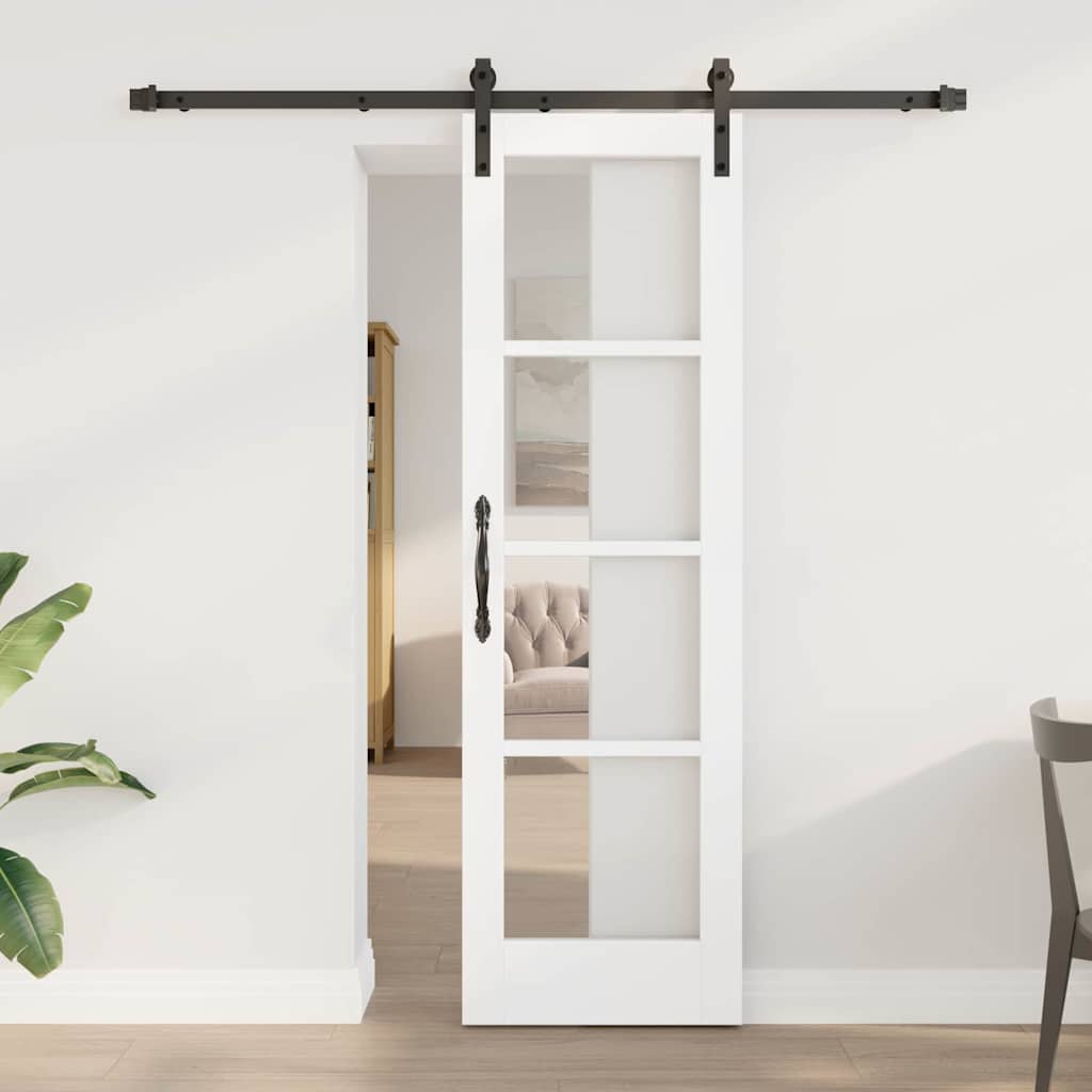 Glidende Dør med Hardware Sæt 'ORKDAL'Hvid Massivt Træ & Glas, vidaXL Indvendig Dør med Glas 'ORKDAL'Hvid 61x198,5x4 cm