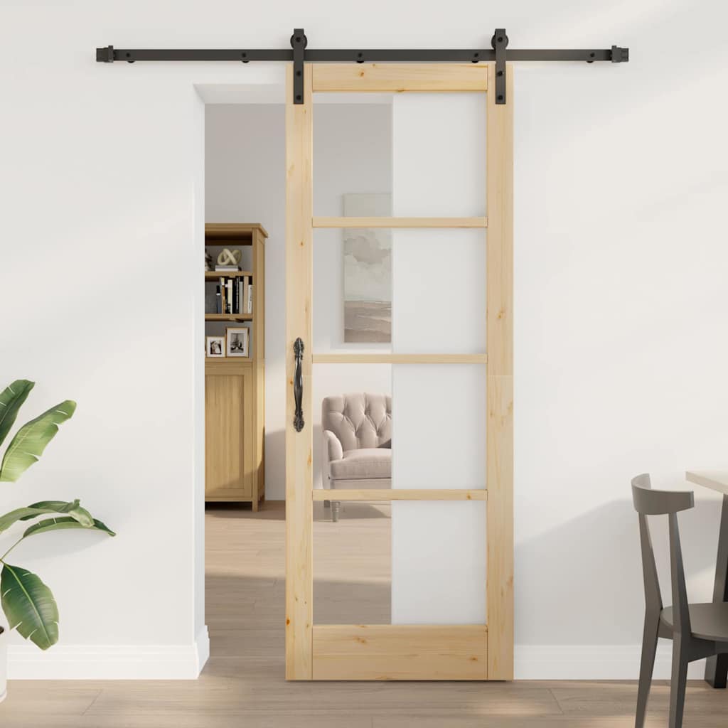Skydedør med Udstyrssæt 'ORKDAL'Solid Træ & Glas, vidaXL Indendørs Dør med Glas 'ORKDAL'78x211x4 cm Solid Fyrretræ
