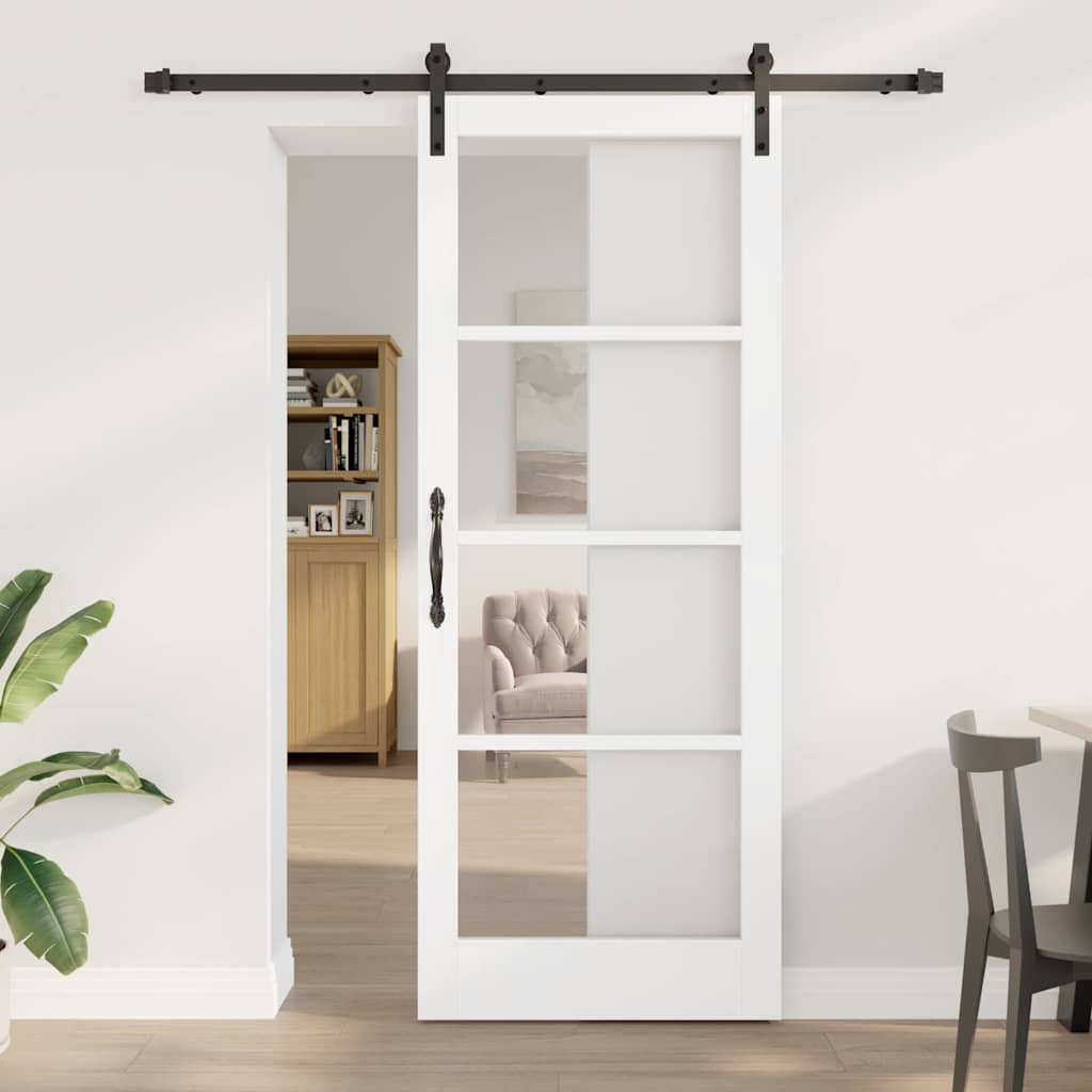Skydedør med Beslag Sæt 'ORKDAL'Hvid Solid Træ & Glas, vidaXL Indvendig Dør med Glas 'ORKDAL'Hvid 83x211x4 cm