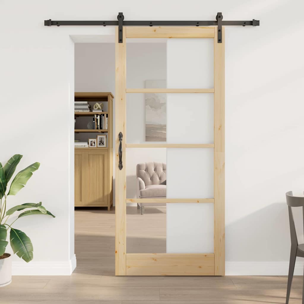 Skydedør med Udstyrs Sæt 'ORKDAL'Solid Træ & Glas, vidaXL Indvendig Dør med Glas 'ORKDAL'93x211x4 cm Solid Fyr