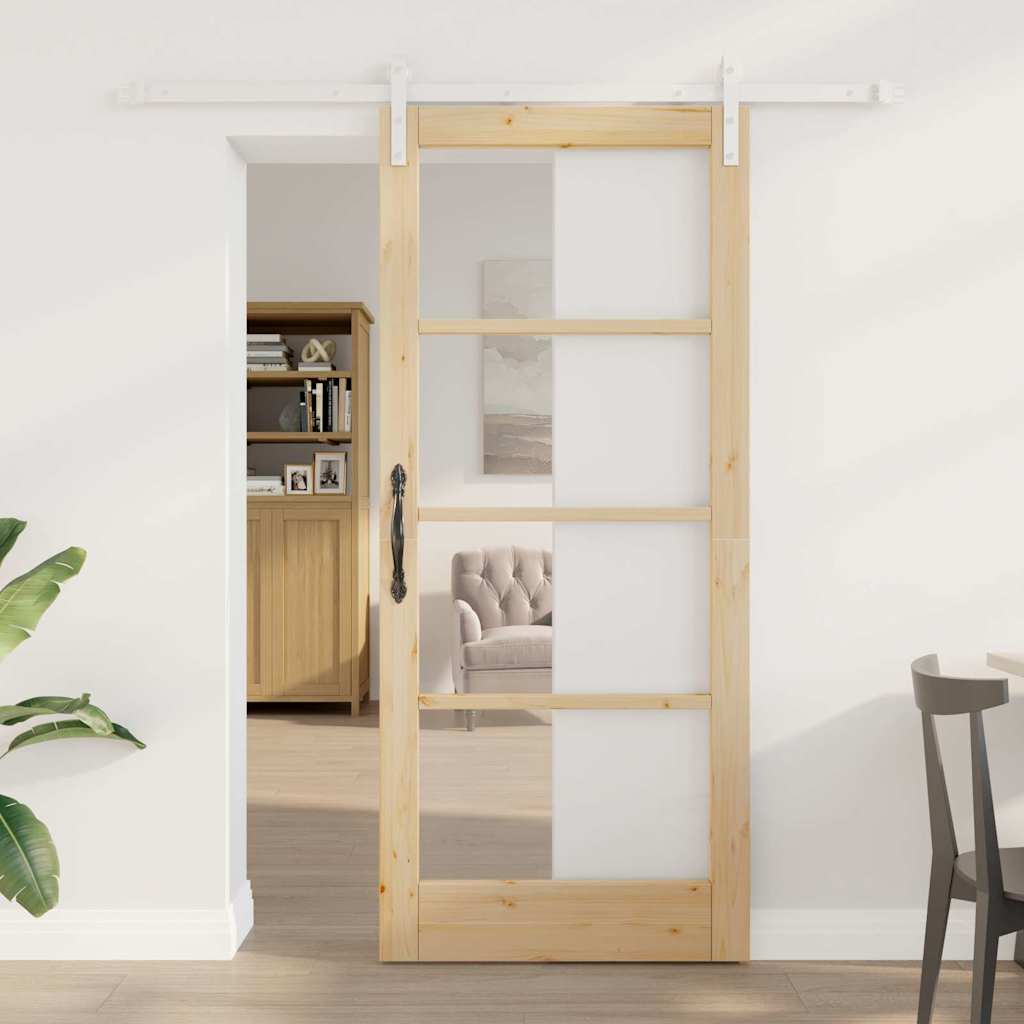 Skydedør med Hardware Sæt 'ORKDAL'Massivt Træ & Glas, vidaXL Indendørs Dør med Glas 'ORKDAL'86x198,5x4 cm Massivt Træ Fyr