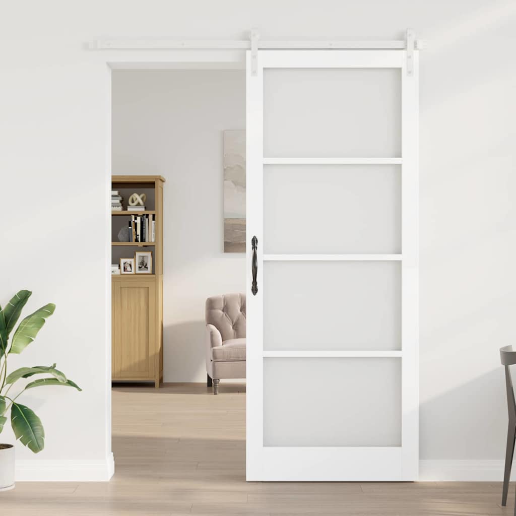 vidaXL Schuifdeur met beslag ORKDAL massief hout en glas wit