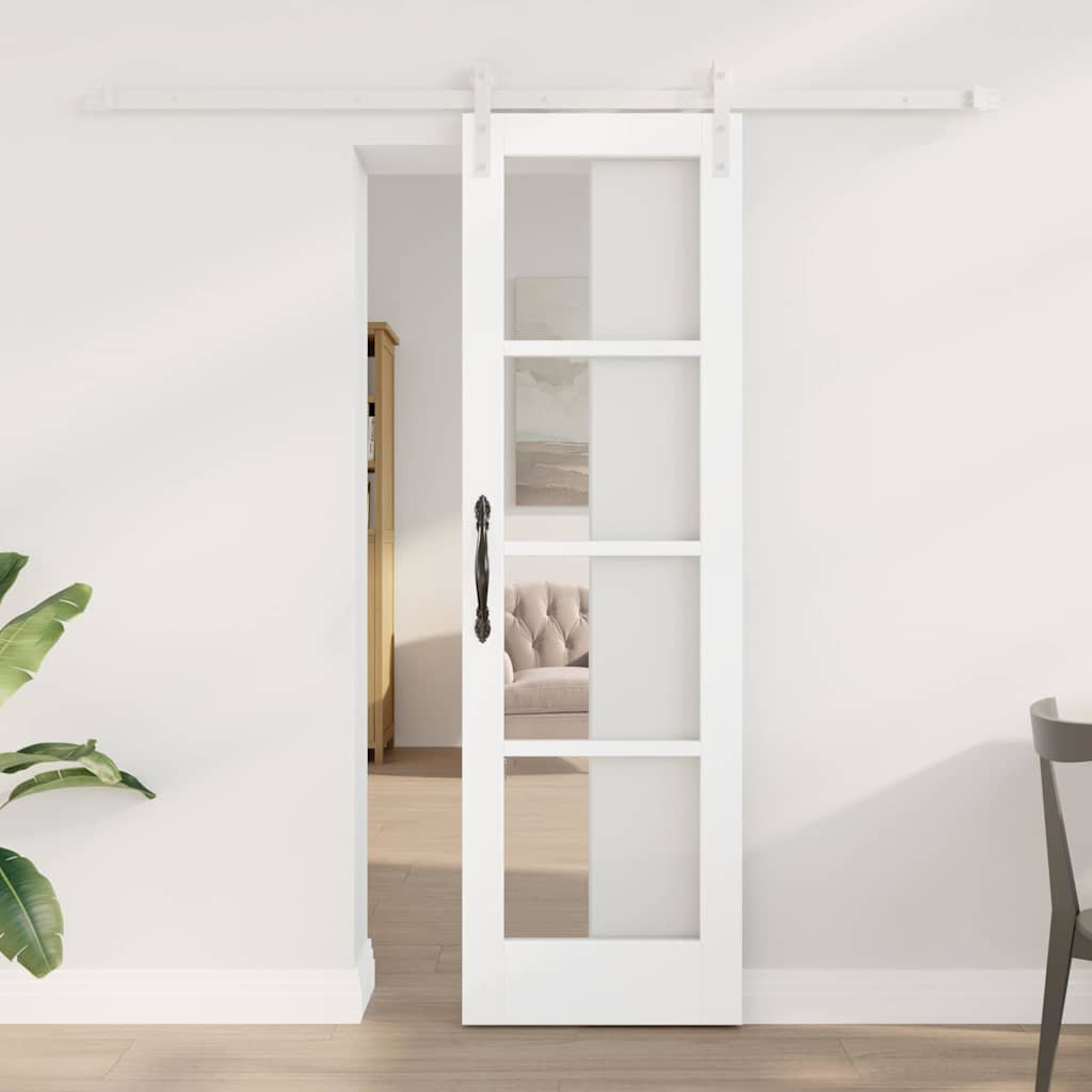 Glidende Dør med Hardware Sæt 'ORKDAL'Hvid Solid Træ & Glas