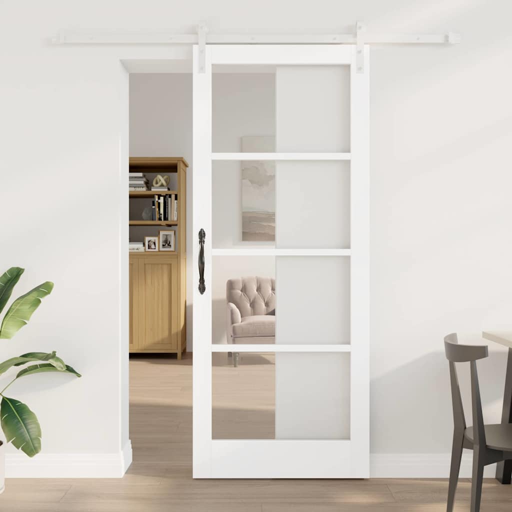 Skydedør med Hardware Sæt 'ORKDAL'Hvid Massivt Træ & Glas