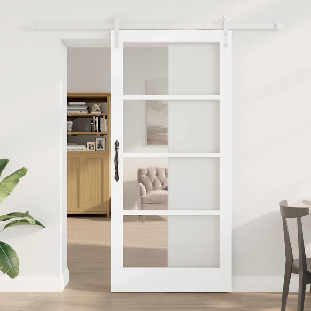 Glidende Dør med Hardware Sæt 'ORKDAL'Hvid Massivt Træ & Glas