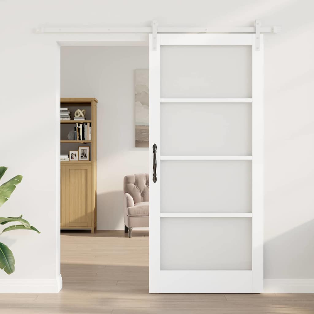 vidaXL Schuifdeur met beslag ORKDAL massief hout en glas wit