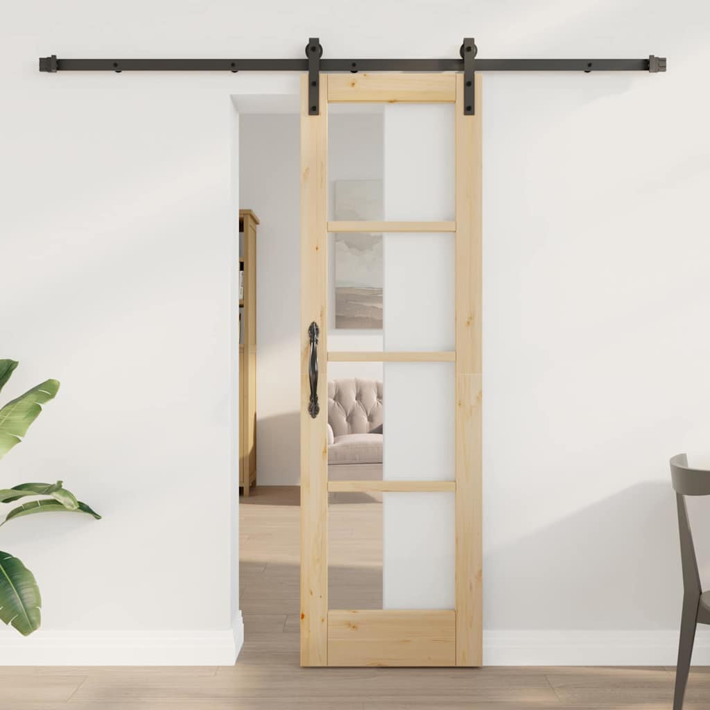 glidende dør med beslag sæt 'ORKDAL'61x198.5 cm&&vidaXL indvendig dør med glas 'ORKDAL'61x198.5x4 cm solidt fyrretræ