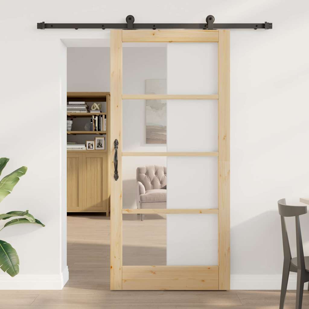 Glidende Dør med Hardware Sæt 'ORKDAL'Massiv Træ & Glas&&vidaXL Indendørs Dør med Glas 'ORKDAL'93x202x4 cm Massiv Træ Fyr