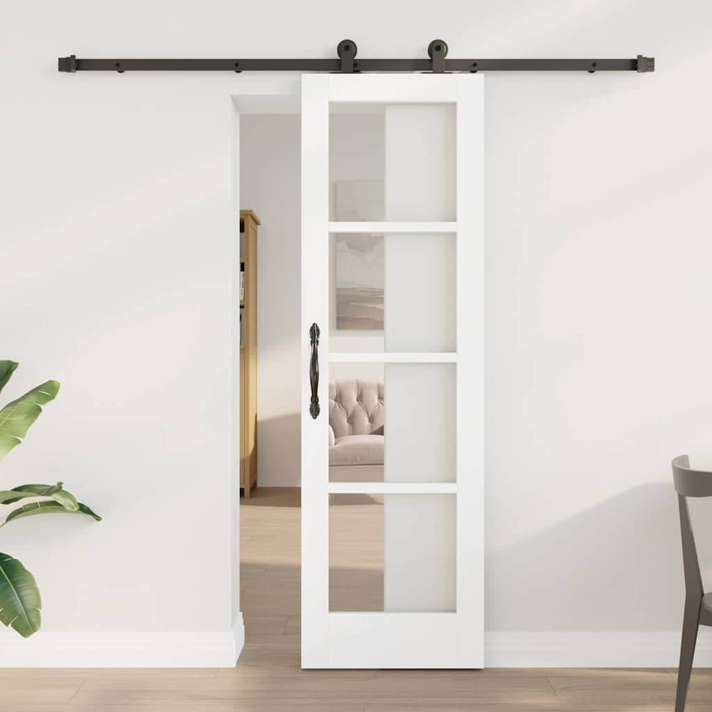 Skydedør med hardware sæt 'ORKDAL'Hvid massivt træ & glas&&vidaXL Indvendig dør med glas 'ORKDAL'Hvid 61x198,5x4 cm