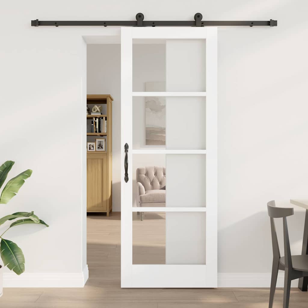Glidende Dør med Hardware Sæt 'ORKDAL'Hvid Solid Træ & Glas&&vidaXL Indvendig Dør med Glas 'ORKDAL'Hvid 78x211x4 cm